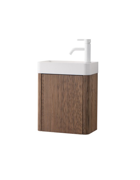 Conjunto de baño Zenna 40 cm suspendido de Armobany en Nogal con lavabo y espejo LED