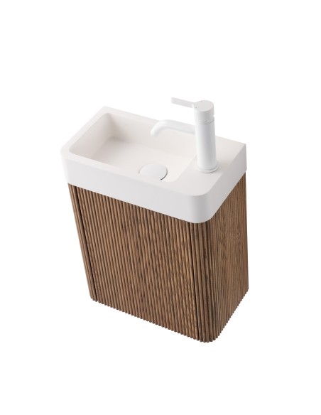 Conjunto de baño Zenna 40 cm suspendido de Armobany en Nogal con lavabo y espejo LED