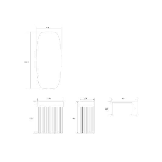 Conjunto de baño Zenna 40 cm suspendido de Armobany en Nogal con lavabo y espejo LED · Plano técnico