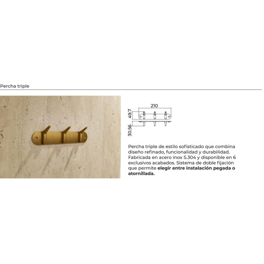 Percha triple de baño cromo Aura de Medimex CAA006-02 2