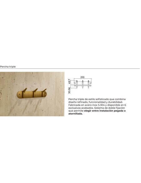 Ficha técnica y medidas - Percha triple de baño cromo Aura de Medimex CAA006-02