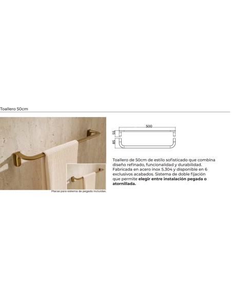 Ficha técnica y medidas - Toallero de baño de 50 cm negro mate Aura de Medimex CAA006-04/NG