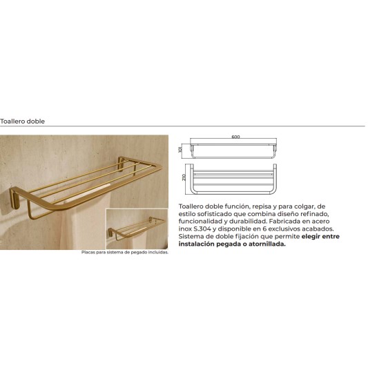 Toallero doble de baño cromo Aura de Medimex CAA006-05 2