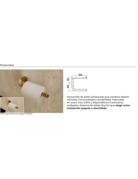 Ficha técnica y medidas - Portarrollos de baño cromo Aura de Medimex CAA006-08