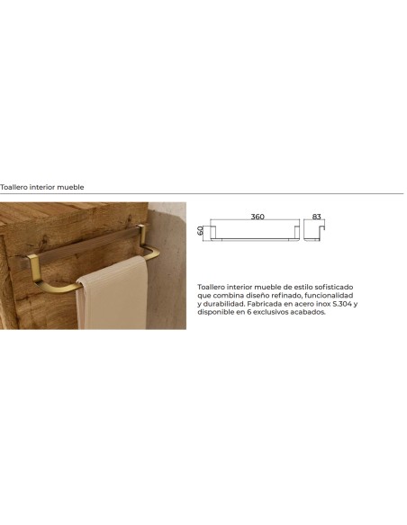 Ficha técnica y medidas - Toallero interior para mueble de baño cromo Aura de Medimex CAA006-10