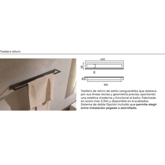Toallero de baño de 40 cm níquel cepillado Form de Medimex CAF008-03/NQ 2