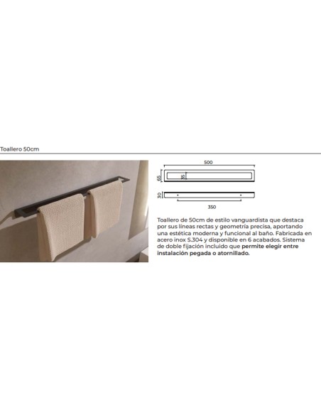 Ficha técnica y medidas - Toallero de baño de 50 cm negro mate Form de Medimex CAF008-04/NG