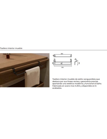 Ficha técnica y medidas - Toallero interior para mueble de baño cromo Form de Medimex CAF008-10