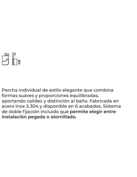 Ficha técnica y medidas - Percha individual de baño oro cepillado Nova de Medimex CAN007-01/OC