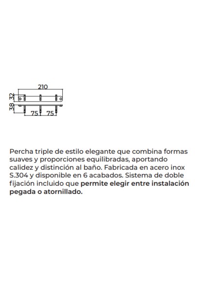 Ficha técnica y medidas - Percha triple de baño negro mate Nova de Medimex CAN007-02/NG