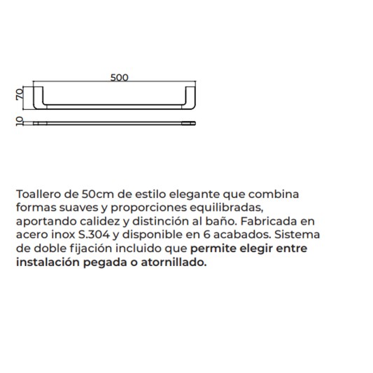 Toallero de baño de 50 cm oro cepillado Nova de Medimex CAN007-04/OC 2