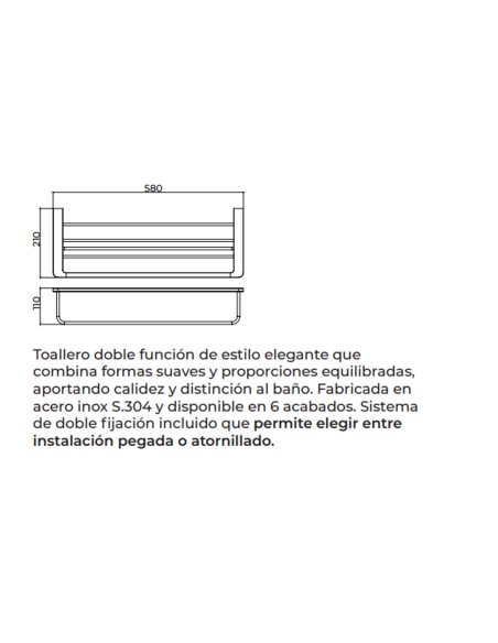 Ficha técnica y medidas - Toallero doble con repisa de baño black gun metal Nova de Medimex CAN007-05/BGM