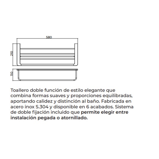 Toallero doble con repisa de baño níquel cepillado Nova de Medimex CAN007-05/NQ 2