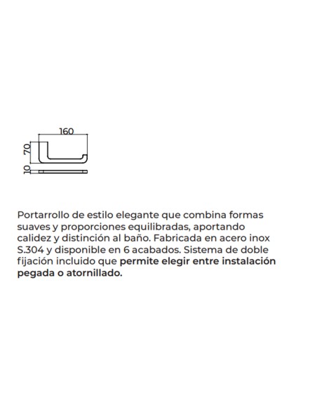 Ficha técnica y medidas - Portarrollos de baño oro cepillado Nova de Medimex CAN007-08/OC
