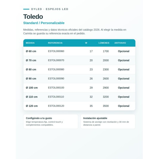 Espejo LED Toledo de Dyled, Standard y Standard Pro
