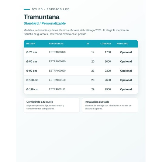 Espejo LED Tramuntana de Dyled, Standard y Standard Pro