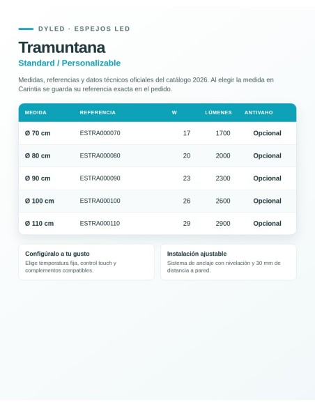 Espejo LED Tramuntana de Dyled, Standard y Standard Pro