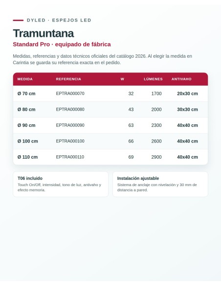 Espejo LED Tramuntana de Dyled, Standard y Standard Pro
