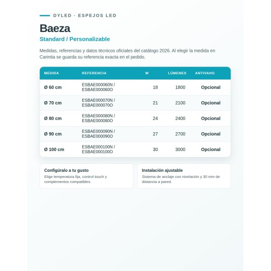 Espejo LED Baeza de Dyled, Standard y Standard Pro