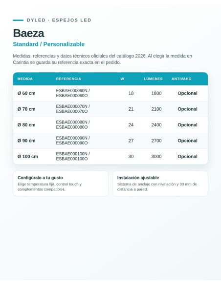 Espejo LED Baeza de Dyled, Standard y Standard Pro