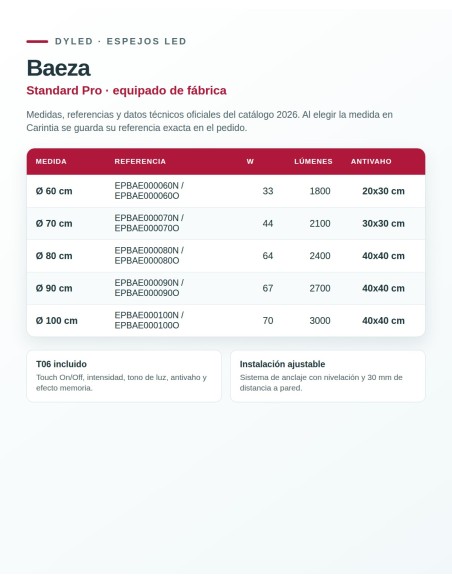Espejo LED Baeza de Dyled, Standard y Standard Pro