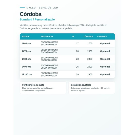 Espejo LED Córdoba de Dyled, Standard y Standard Pro