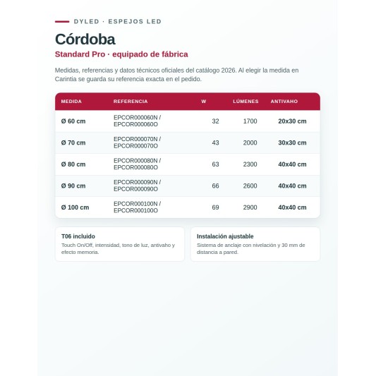 Espejo LED Córdoba de Dyled, Standard y Standard Pro