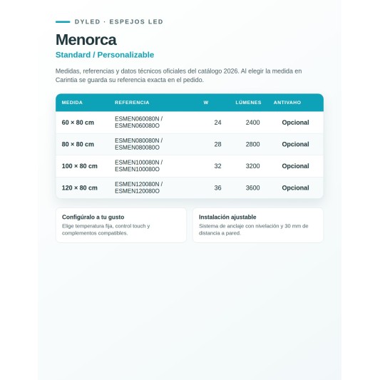 Espejo LED Menorca de Dyled, Standard y Standard Pro