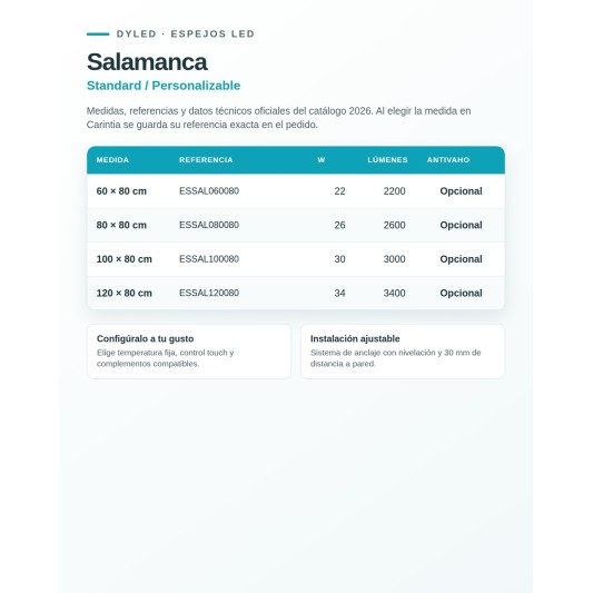 Espejo LED Salamanca de Dyled, Standard y Standard Pro
