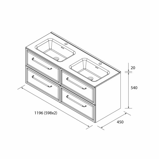 SALGAR RUNA Mueble de baño suspendido con lavabo Constanza 120 2 pozas 4 colores