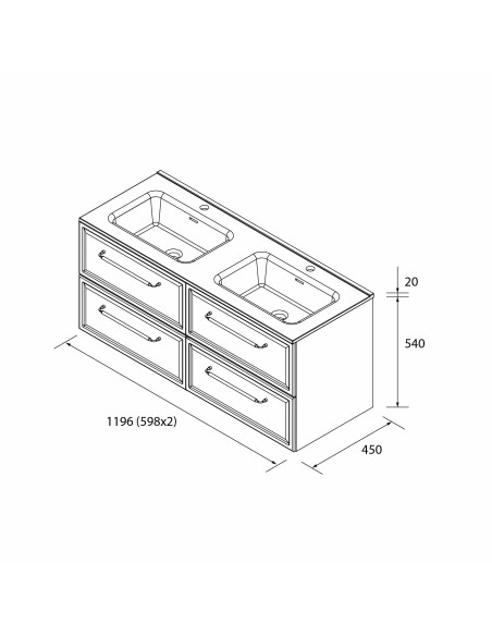 SALGAR RUNA Mueble de baño suspendido con lavabo Constanza 120 2 pozas 4 colores