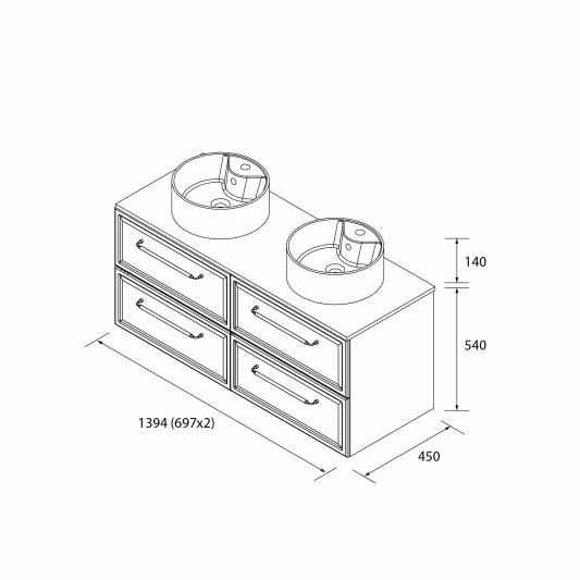 SALGAR RUNA Mueble de baño suspendido con lavabo Lisboa 140 2 pozas 4 colores