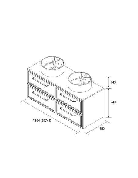 SALGAR RUNA Mueble de baño suspendido con lavabo Lisboa 140 2 pozas 4 colores