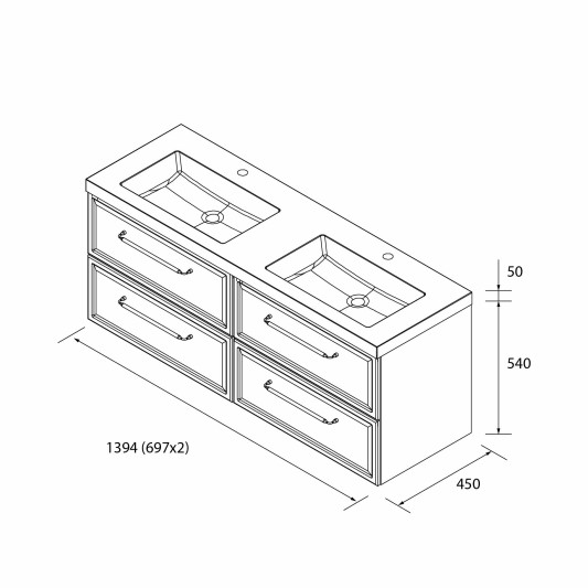 SALGAR RUNA Mueble de baño suspendido con lavabo Toscana 140 2 pozas carga mineral 4 colores