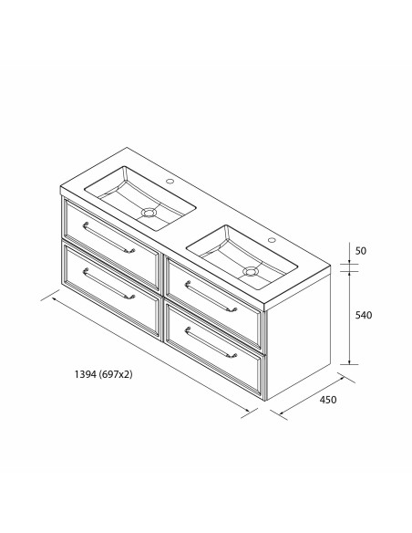 SALGAR RUNA Mueble de baño suspendido con lavabo Toscana 140 2 pozas carga mineral 4 colores