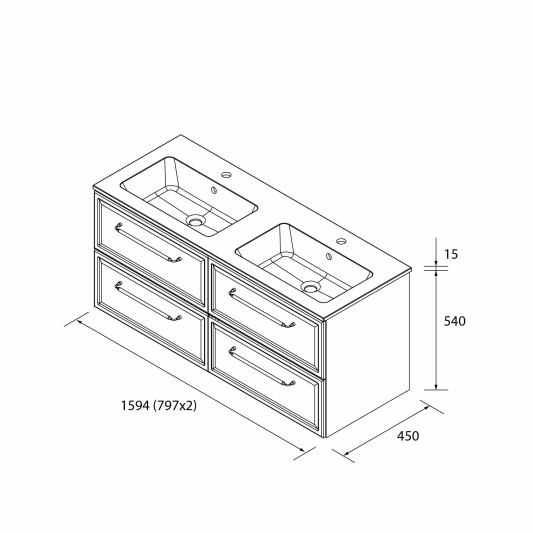 SALGAR RUNA Mueble de baño suspendido con lavabo Vilna 160 2 pozas Solid Surface 4 colores
