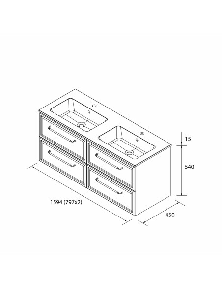 SALGAR RUNA Mueble de baño suspendido con lavabo Vilna 160 2 pozas Solid Surface 4 colores