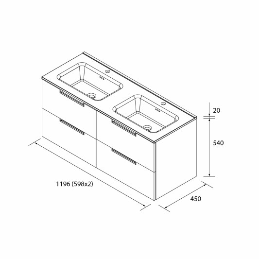 SALGAR LENI Mueble de baño suspendido con lavabo Constanza 120 2 pozas 4 colores