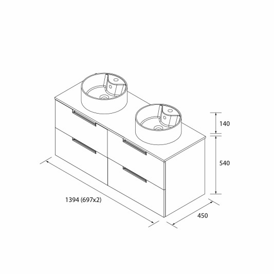 SALGAR LENI Mueble de baño suspendido con lavabo Lisboa 140 2 pozas 4 colores