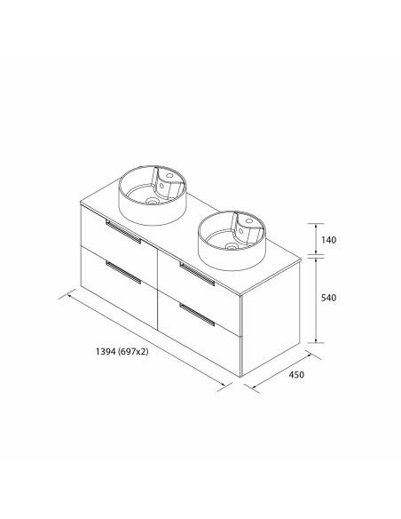 SALGAR LENI Mueble de baño suspendido con lavabo Lisboa 140 2 pozas 4 colores