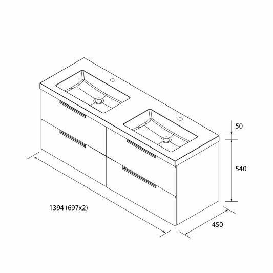 SALGAR LENI Mueble de baño suspendido con lavabo Toscana 140 2 pozas carga mineral 4 colores