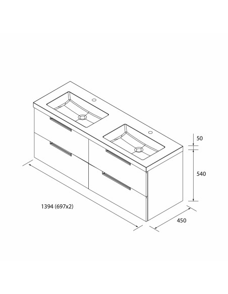 SALGAR LENI Mueble de baño suspendido con lavabo Toscana 140 2 pozas carga mineral 4 colores