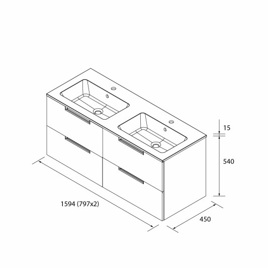 SALGAR LENI Mueble de baño suspendido con lavabo Vilna 160 2 pozas Solid Surface 4 colores
