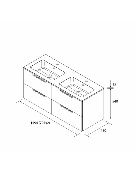 SALGAR LENI Mueble de baño suspendido con lavabo Vilna 160 2 pozas Solid Surface 4 colores