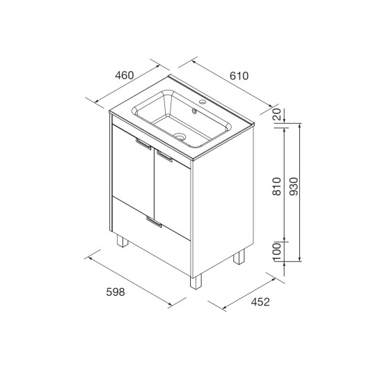 SALGAR CONTESSA Mueble de baño a suelo con lavabo 60 cm roble