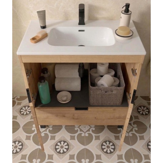 SALGAR CONTESSA Mueble de baño a suelo con lavabo 80 cm roble