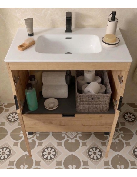 SALGAR CONTESSA Mueble de baño a suelo con lavabo 80 cm roble