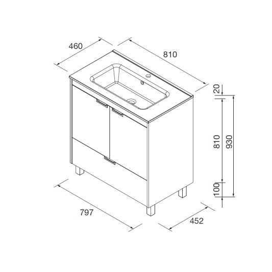 SALGAR CONTESSA Mueble de baño a suelo con lavabo 80 cm roble