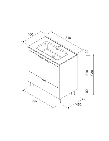 SALGAR CONTESSA Mueble de baño a suelo con lavabo 80 cm roble