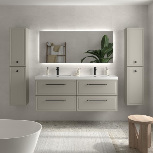SALGAR RUNA Mueble de baño suspendido con lavabo Toscana 140 2 pozas carga mineral 4 colores
